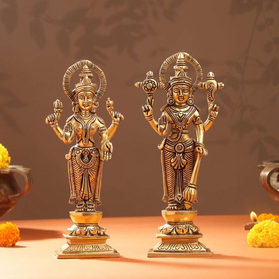 Brass Standing Vishnu Lakshmi Set (10.5 Inch) Vedansh Craft
