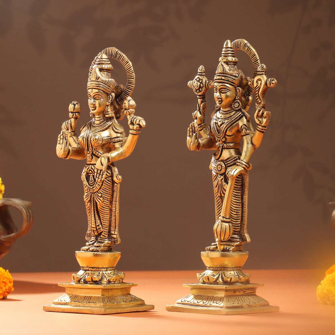 Brass Standing Vishnu Lakshmi Set (10.5 Inch) Vedansh Craft