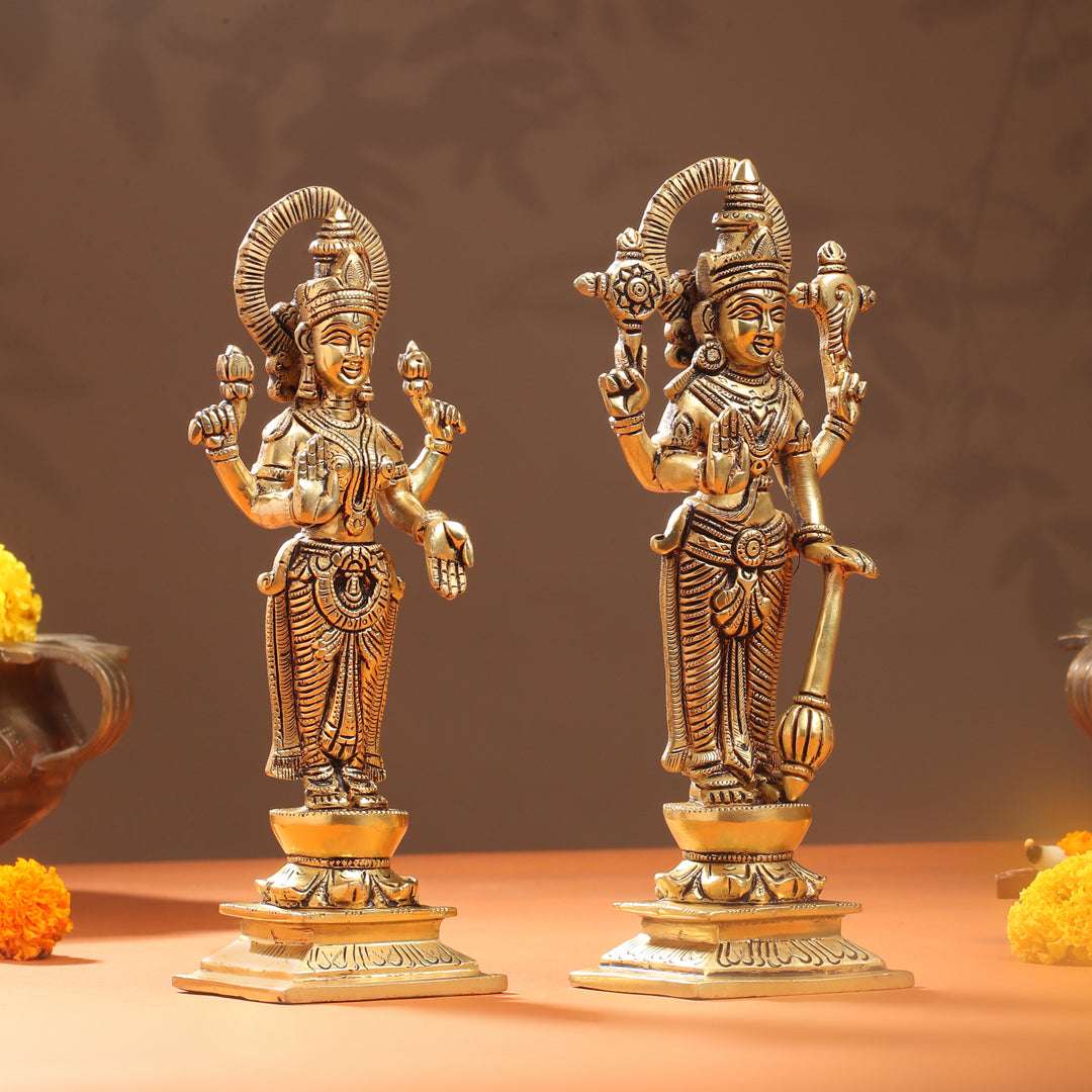 Brass Standing Vishnu Lakshmi Set (10.5 Inch) Vedansh Craft