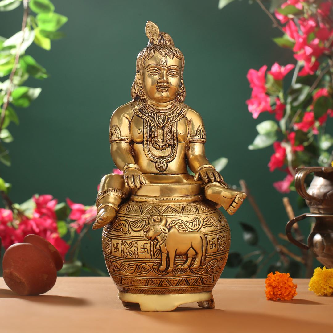 Brass Laddu Gopal With Kalash Idol (14.5 Inch) Vedansh Craft
