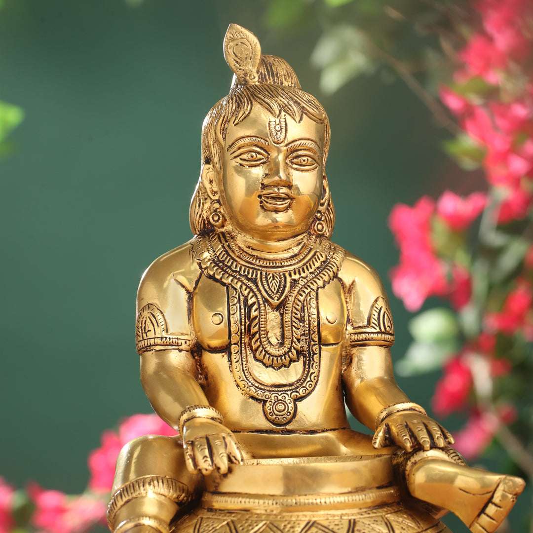 Brass Laddu Gopal With Kalash Idol (14.5 Inch) Vedansh Craft