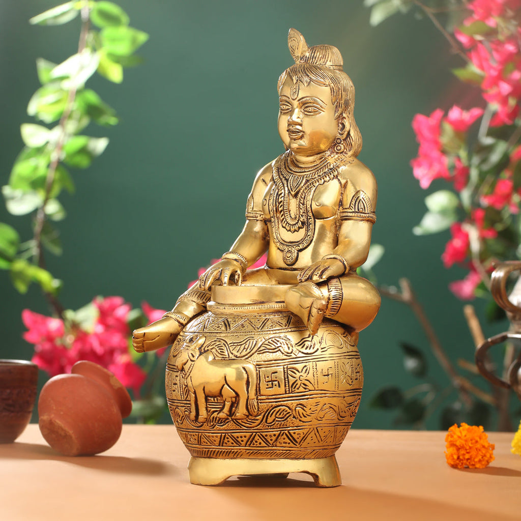 Brass Laddu Gopal With Kalash Idol (14.5 Inch) Vedansh Craft