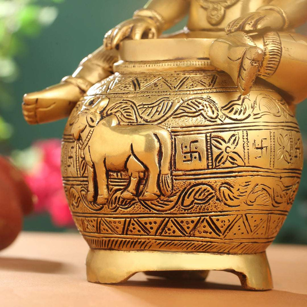 Brass Laddu Gopal With Kalash Idol (14.5 Inch) Vedansh Craft