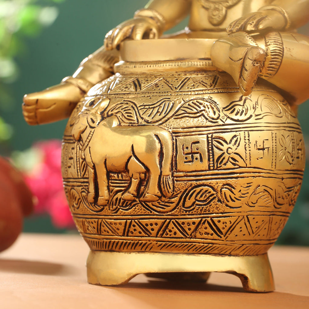Brass Laddu Gopal With Kalash Idol (14.5 Inch) Vedansh Craft