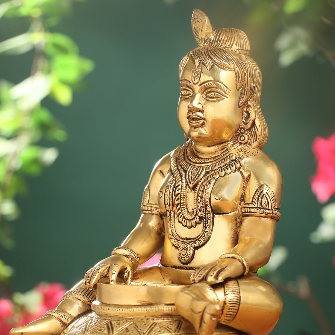 Brass Laddu Gopal With Kalash Idol (14.5 Inch) Vedansh Craft