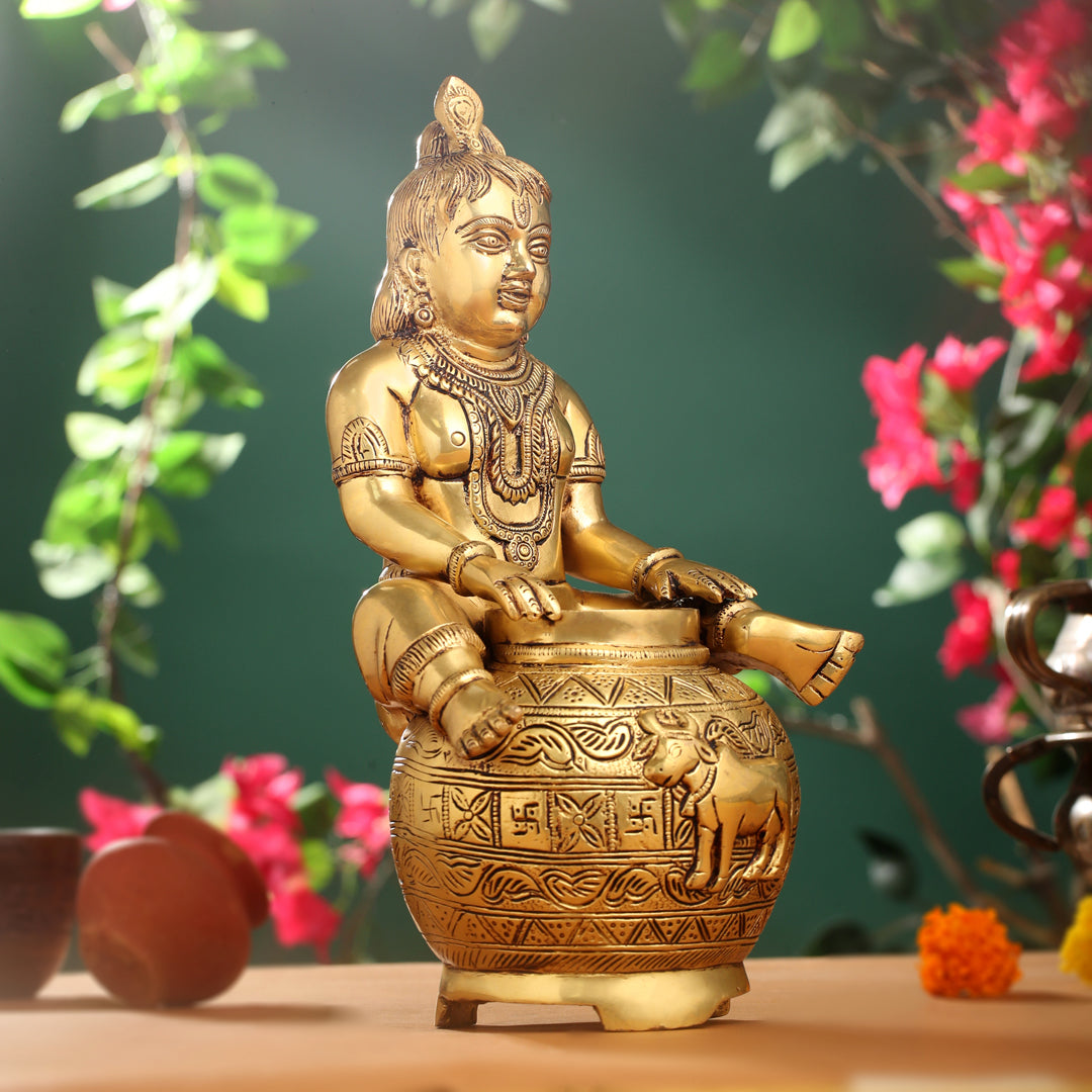 Brass Laddu Gopal With Kalash Idol (14.5 Inch) Vedansh Craft