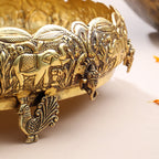 Brass Ganesha And Elephant Carving Urli (3.5 Inch) Vedansh Craft