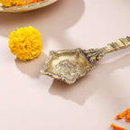 Antique Finish Brass Pooja Spoon | Handcrafted Ganga Jal Spoon for Rituals (9 Inch) Vedansh Craft