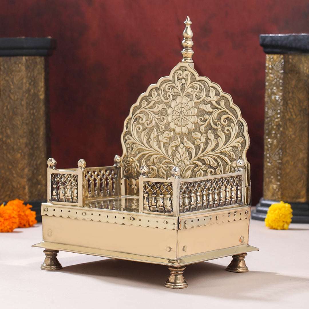 Handcrafted Brass Singhasan with Dome for Laddu Gopal Vedansh Craft