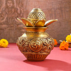 Brass Kalash with Coconut & Leaves (8 Inch) Vedansh Craft