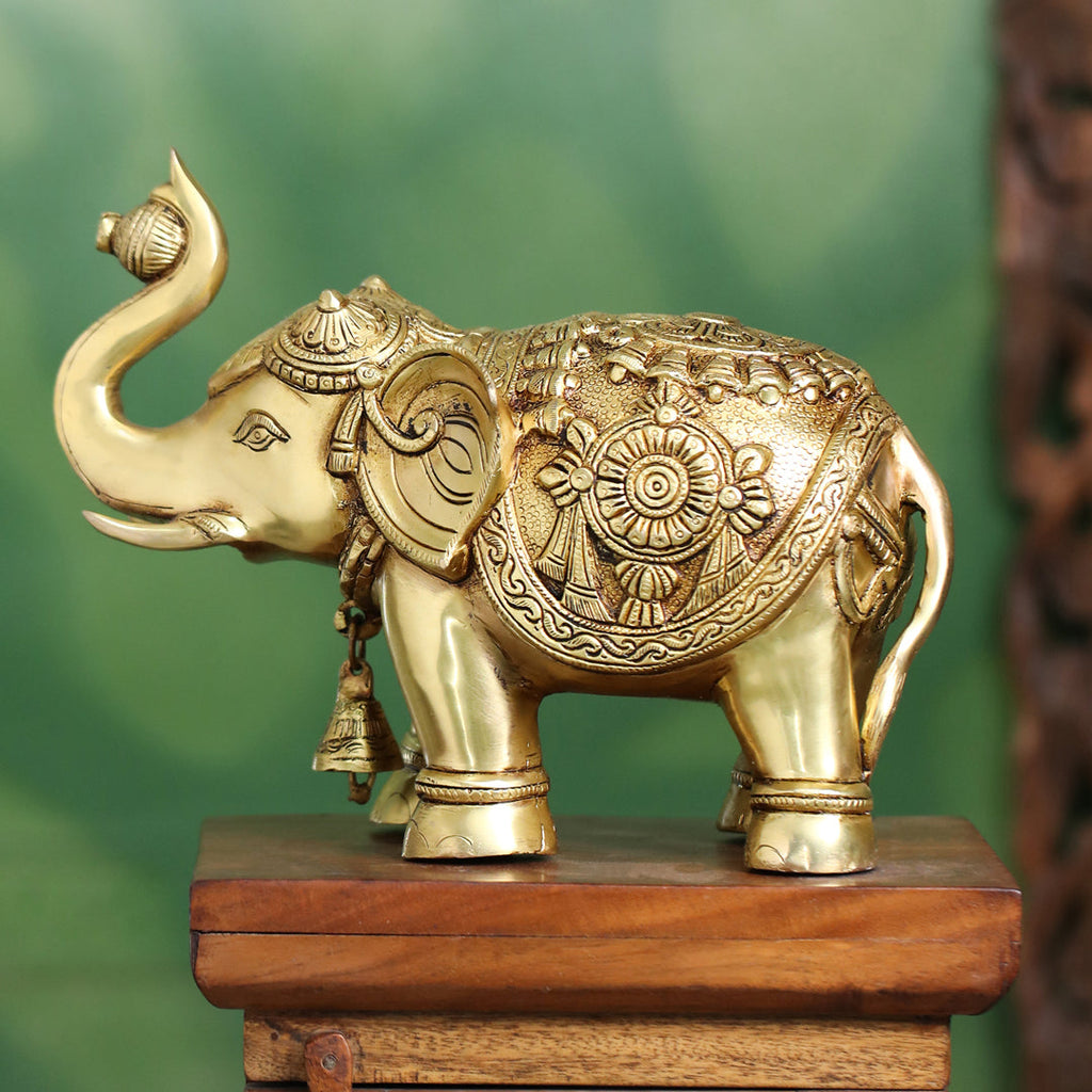 Brass Decorative Elephant Statue – Symbol of Strength, Wisdom & Prosperity (9.5 Inch) Vedansh Craft