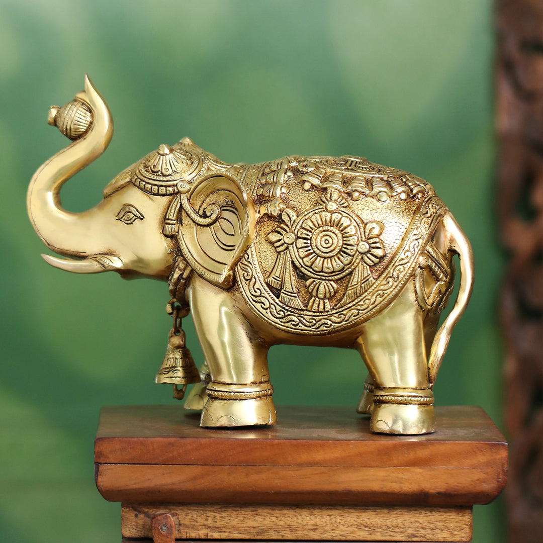 Brass Decorative Elephant Statue – Symbol of Strength, Wisdom & Prosperity (9.5 Inch) Vedansh Craft