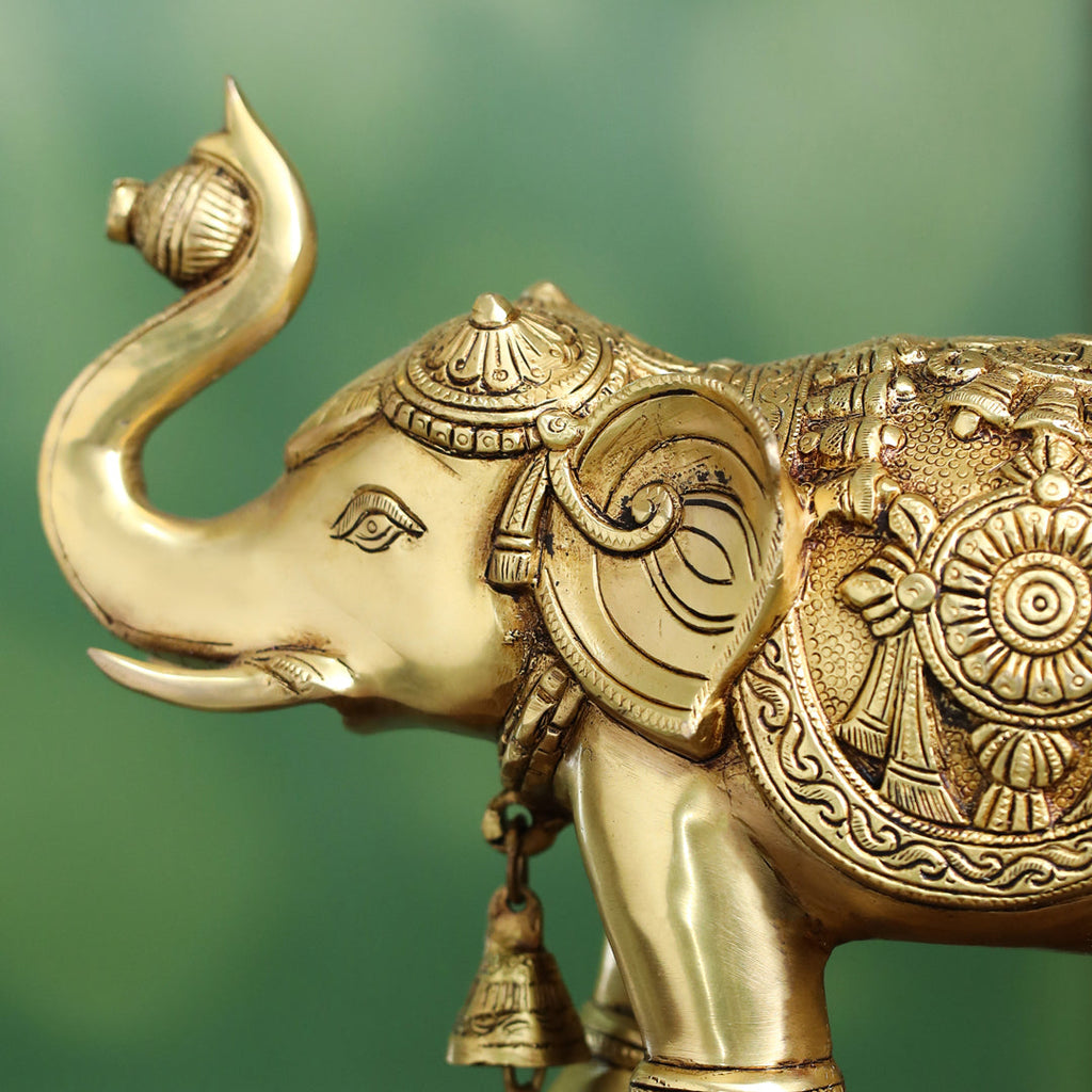 Brass Decorative Elephant Statue – Symbol of Strength, Wisdom & Prosperity (9.5 Inch) Vedansh Craft