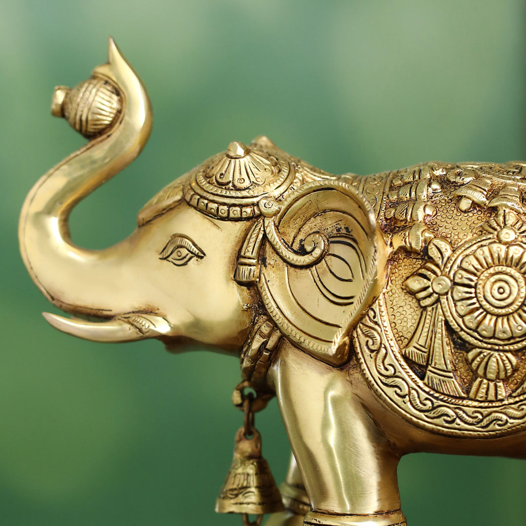 Brass Decorative Elephant Statue – Symbol of Strength, Wisdom & Prosperity (9.5 Inch) Vedansh Craft