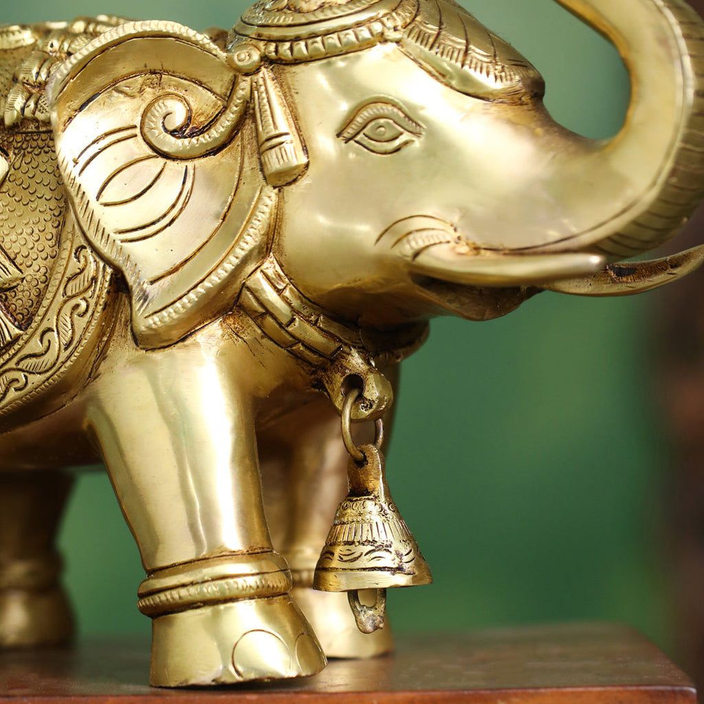 Brass Decorative Elephant Statue – Symbol of Strength, Wisdom & Prosperity (9.5 Inch) Vedansh Craft