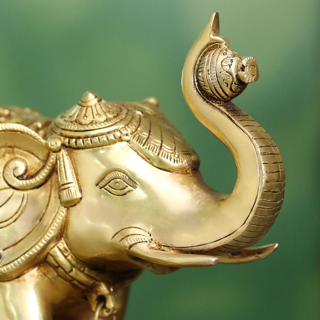 Brass Decorative Elephant Statue – Symbol of Strength, Wisdom & Prosperity (9.5 Inch) Vedansh Craft