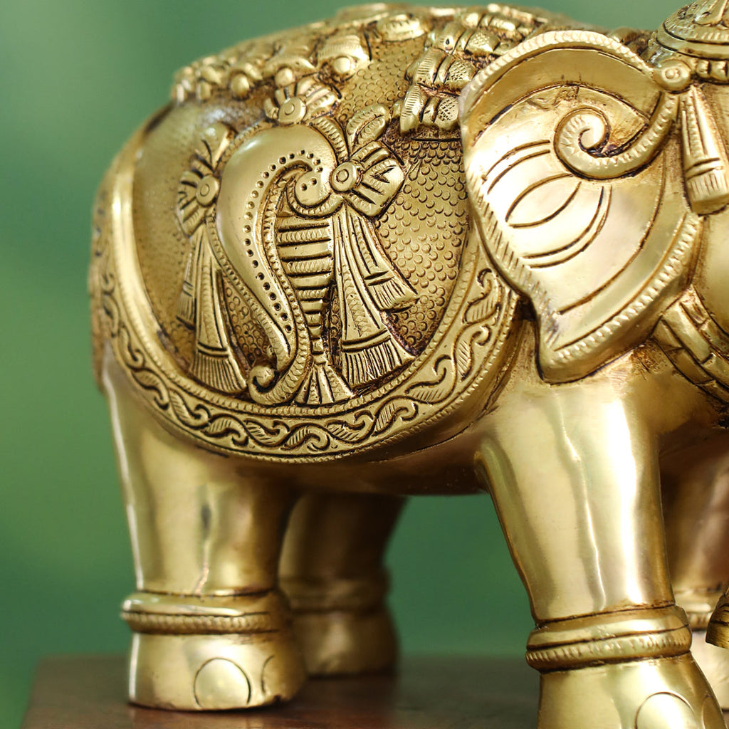 Brass Decorative Elephant Statue – Symbol of Strength, Wisdom & Prosperity (9.5 Inch) Vedansh Craft