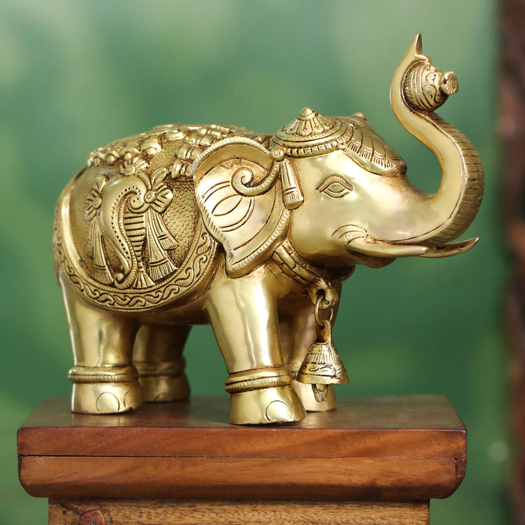 Brass Decorative Elephant Statue – Symbol of Strength, Wisdom & Prosperity (9.5 Inch) Vedansh Craft