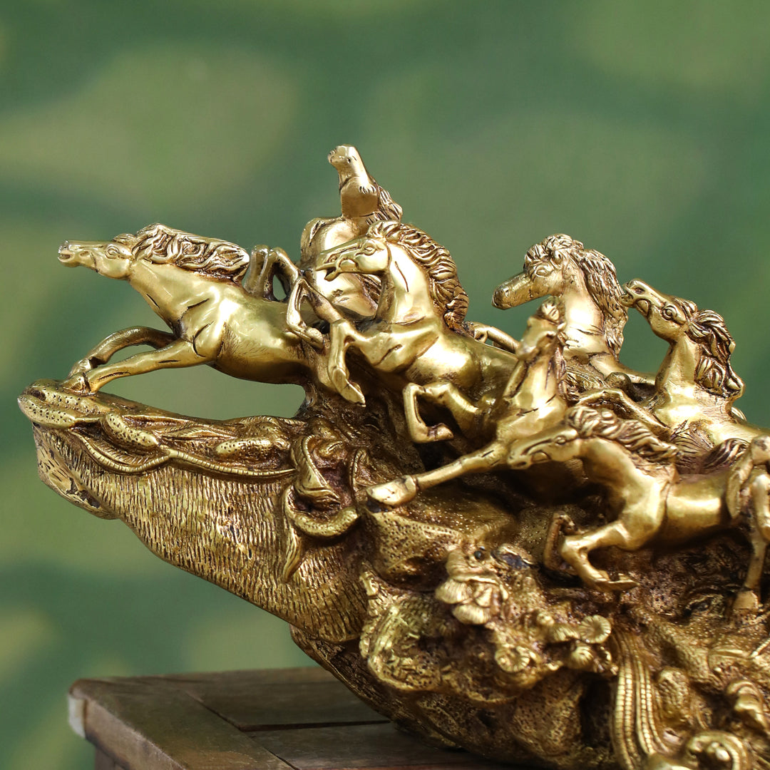 Brass Nine-Headed Horse Statue – Feng Shui Symbol of Power & Success (10.5 Inch) Vedansh Craft