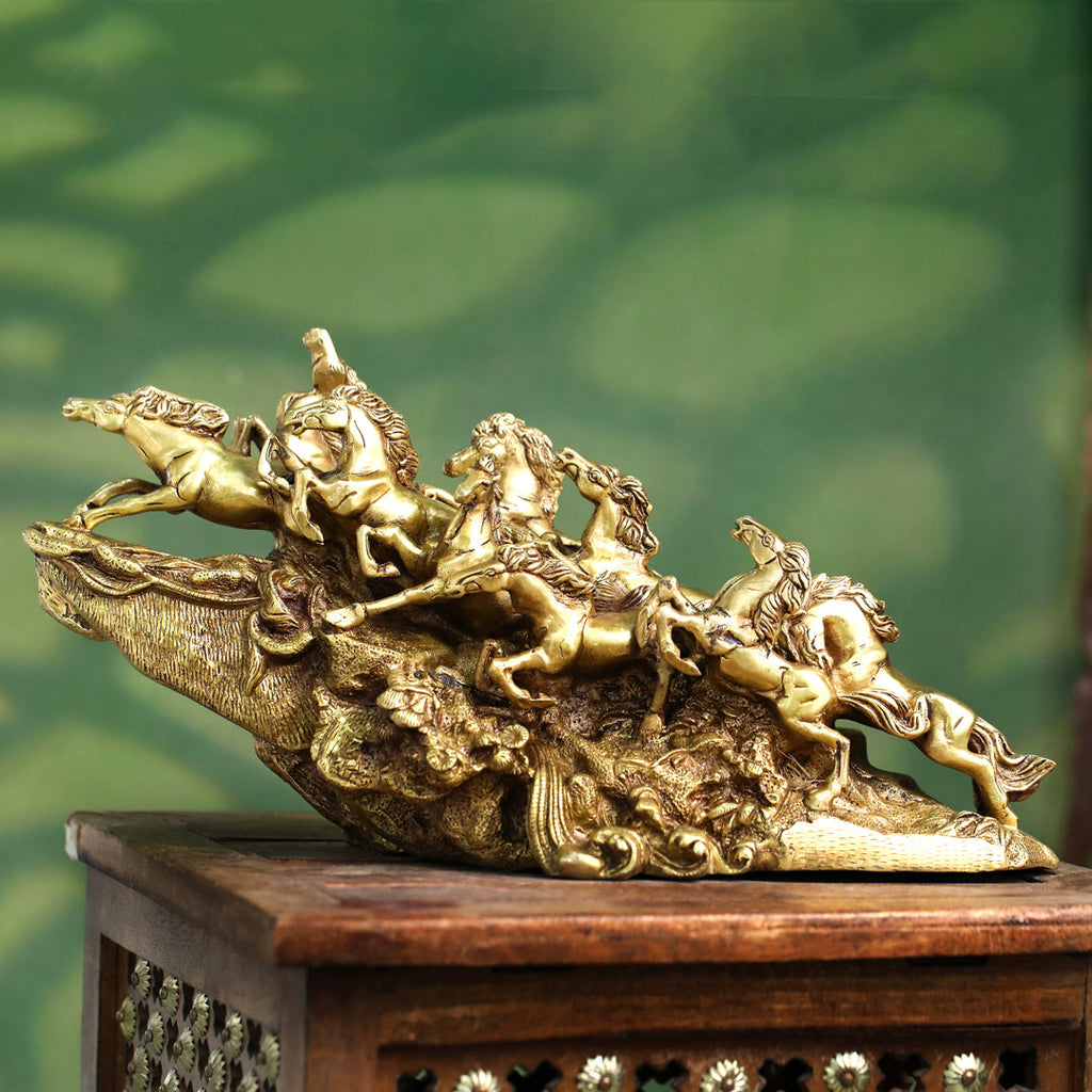 Brass Nine-Headed Horse Statue – Feng Shui Symbol of Power & Success (10.5 Inch) Vedansh Craft
