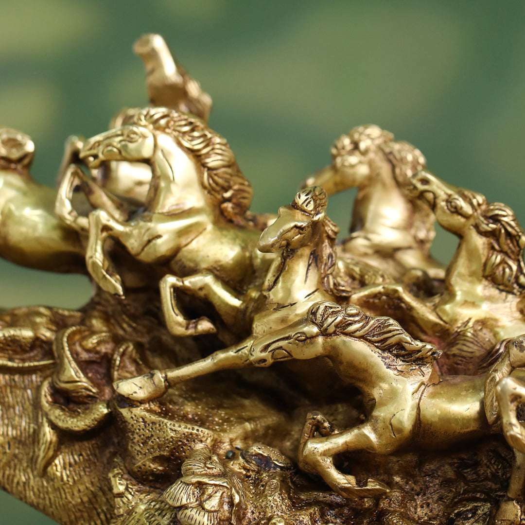 Brass Nine-Headed Horse Statue – Feng Shui Symbol of Power & Success (10.5 Inch) Vedansh Craft