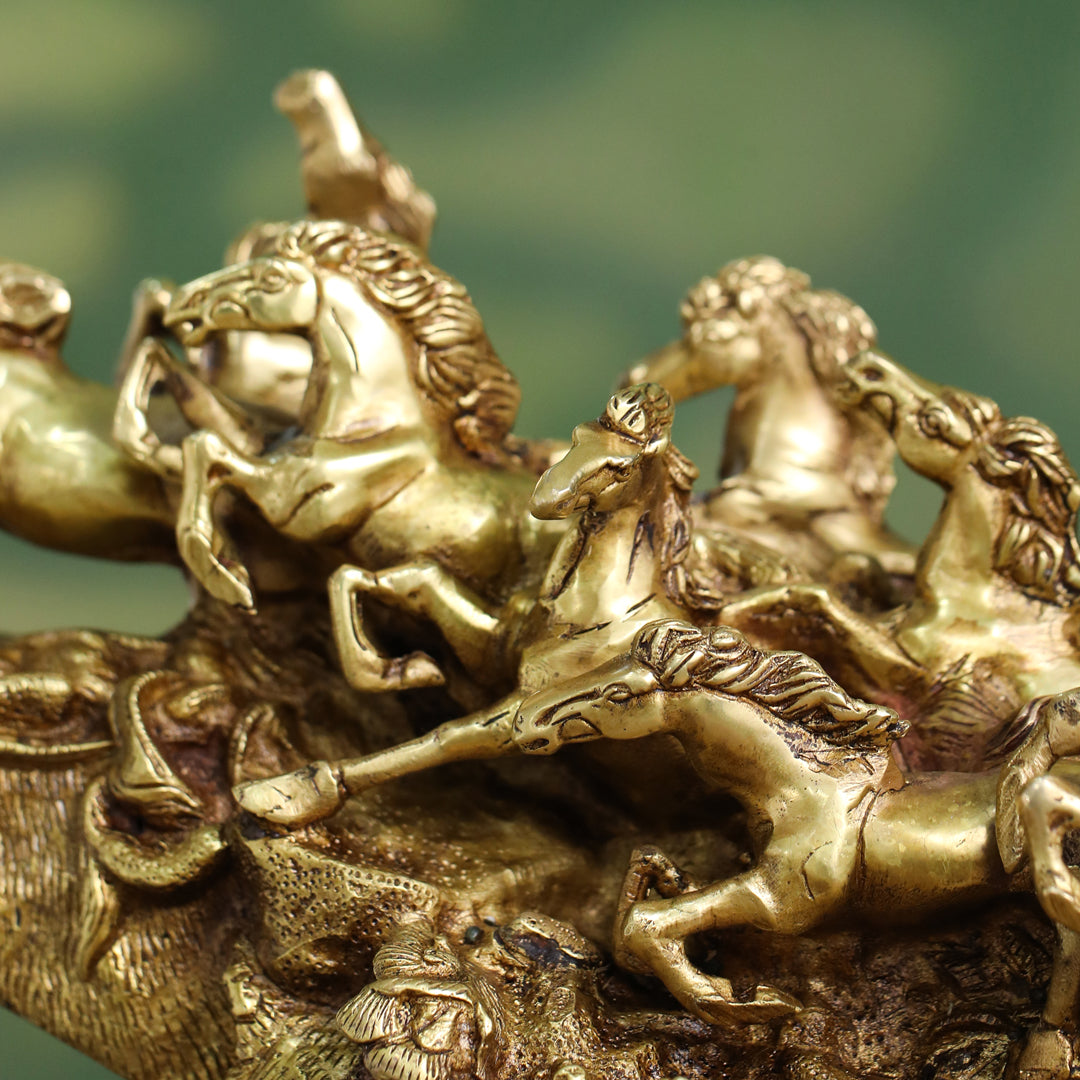 Brass Nine-Headed Horse Statue – Feng Shui Symbol of Power & Success (10.5 Inch) Vedansh Craft