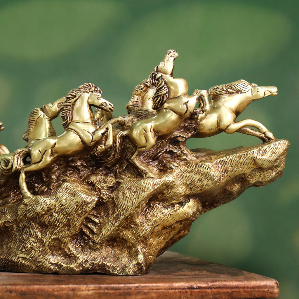 Brass Nine-Headed Horse Statue – Feng Shui Symbol of Power & Success (10.5 Inch) Vedansh Craft