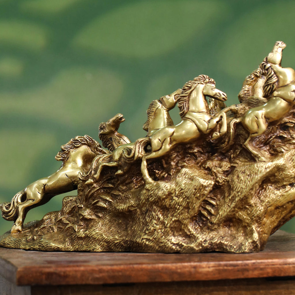 Brass Nine-Headed Horse Statue – Feng Shui Symbol of Power & Success (10.5 Inch) Vedansh Craft