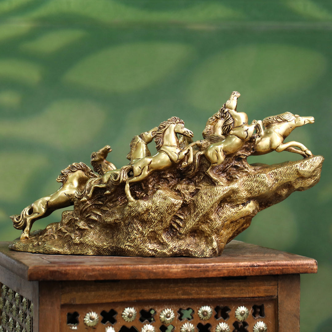 Brass Nine-Headed Horse Statue – Feng Shui Symbol of Power & Success (10.5 Inch) Vedansh Craft