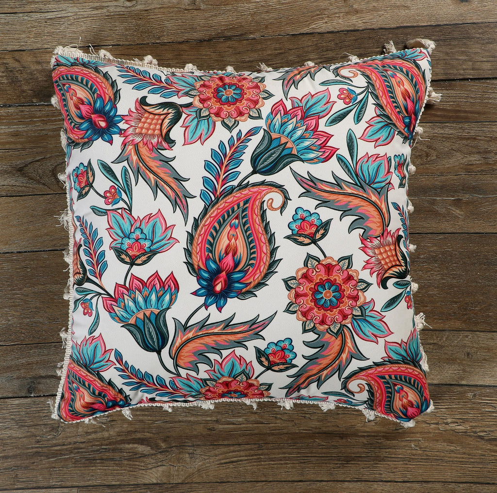 ishro home Premium Cushion Cover 16 inch x 16 inch | Set of 5 – Soft European Standard Fabric, Frill Design, Machine Washable | (5, Paisley Fiesta, 16x16 Inch)