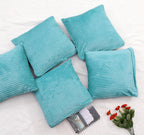 RD TREND® Cushion Cover Set of 5, Decorative Sofa Living Room Home Square Cushion Covers 24 Inch x 24 Inch, Aesthetic Corduroy Striped Double Sided (Aqua,Pack of 5)