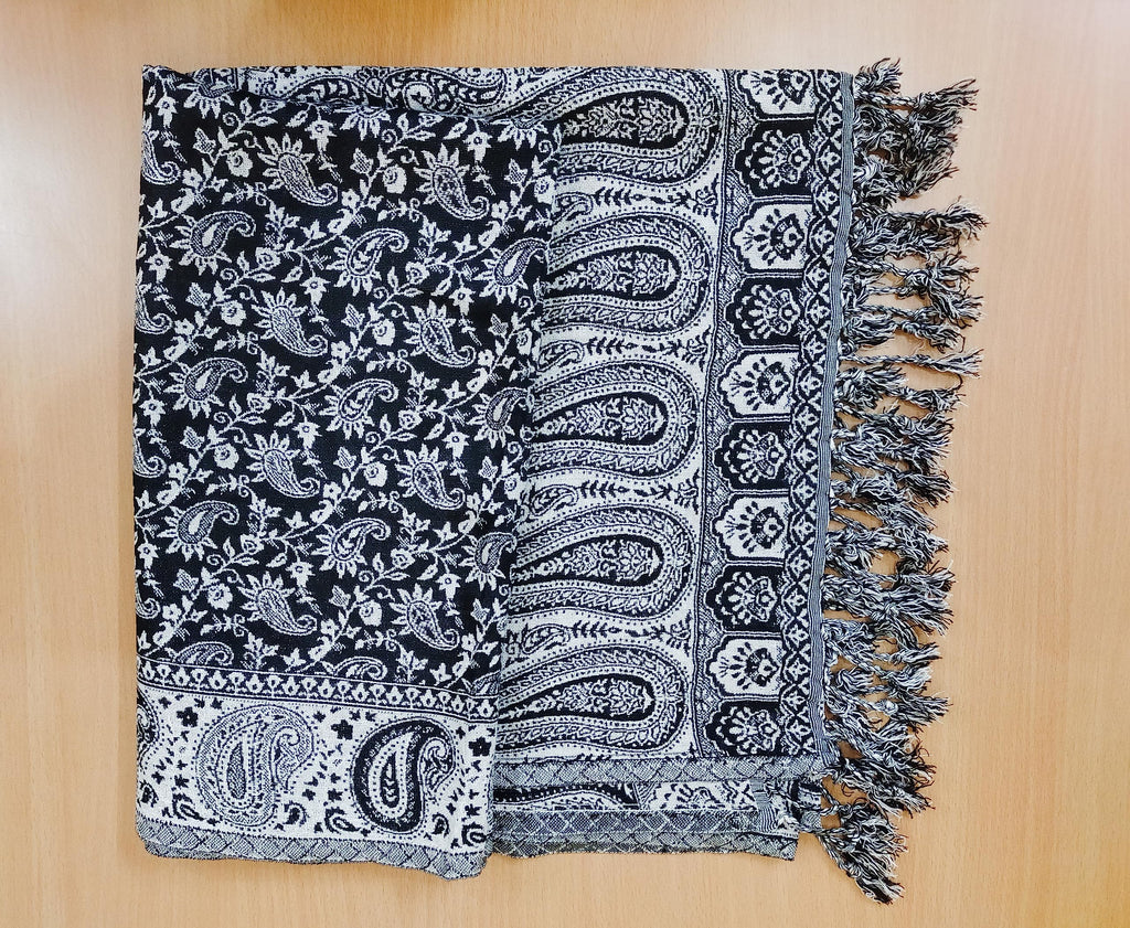 Rastogi Handicraft Large Pashmina Shawls & Wraps for Women Extra Soft Cashmere Feel Throw Womens Size 82 X 28 Inches, Black Carry Design-1, 82 X 28 Inches