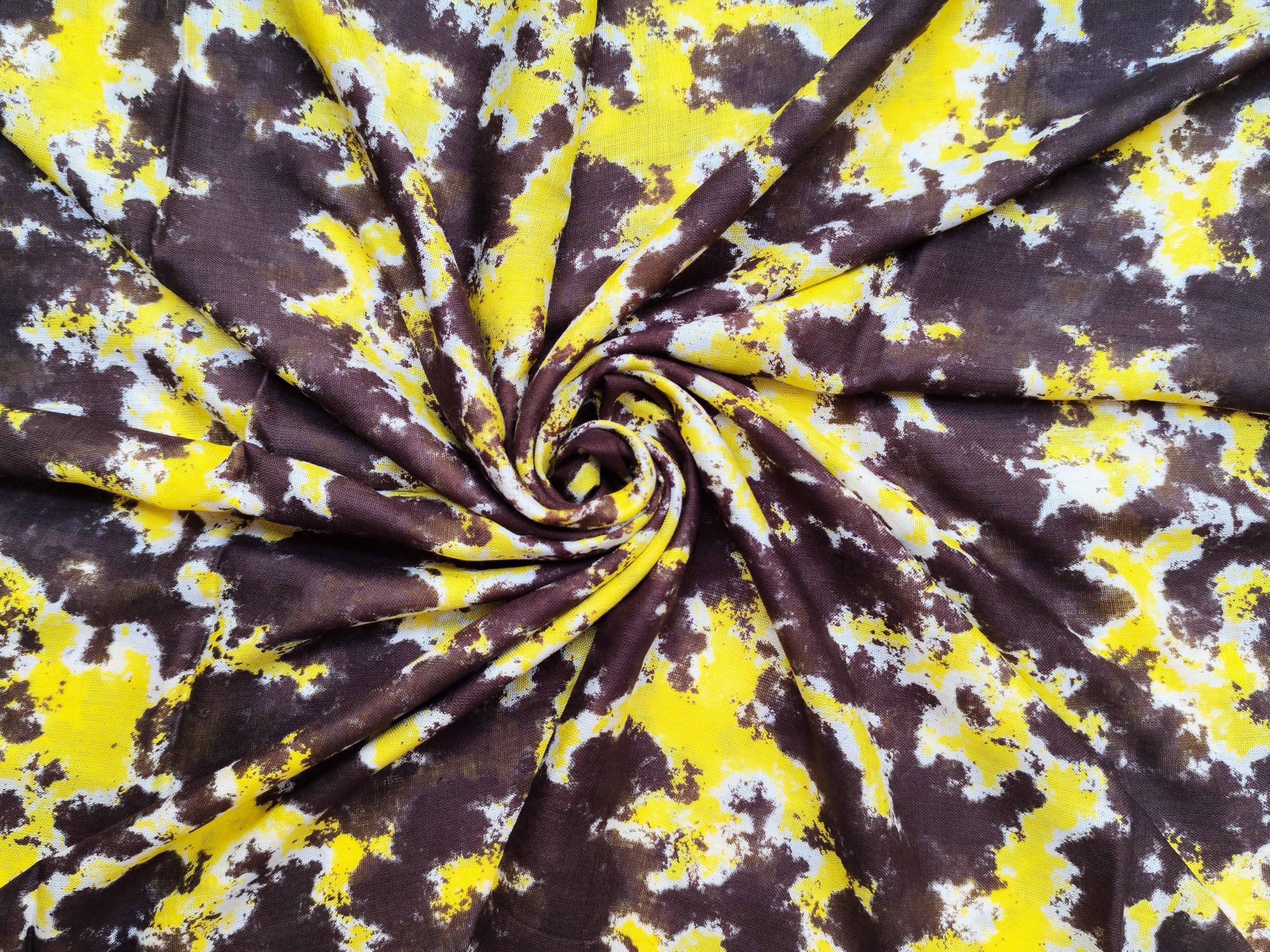 Fabtone Women’s Scarf/Stole | Yellow & Brown Cloud Print | Soft Lightweight Viscose Wrap | 70x180 cm | All-Season Scarf for Women | Sweat Absorbent | Dust & Sun Protection