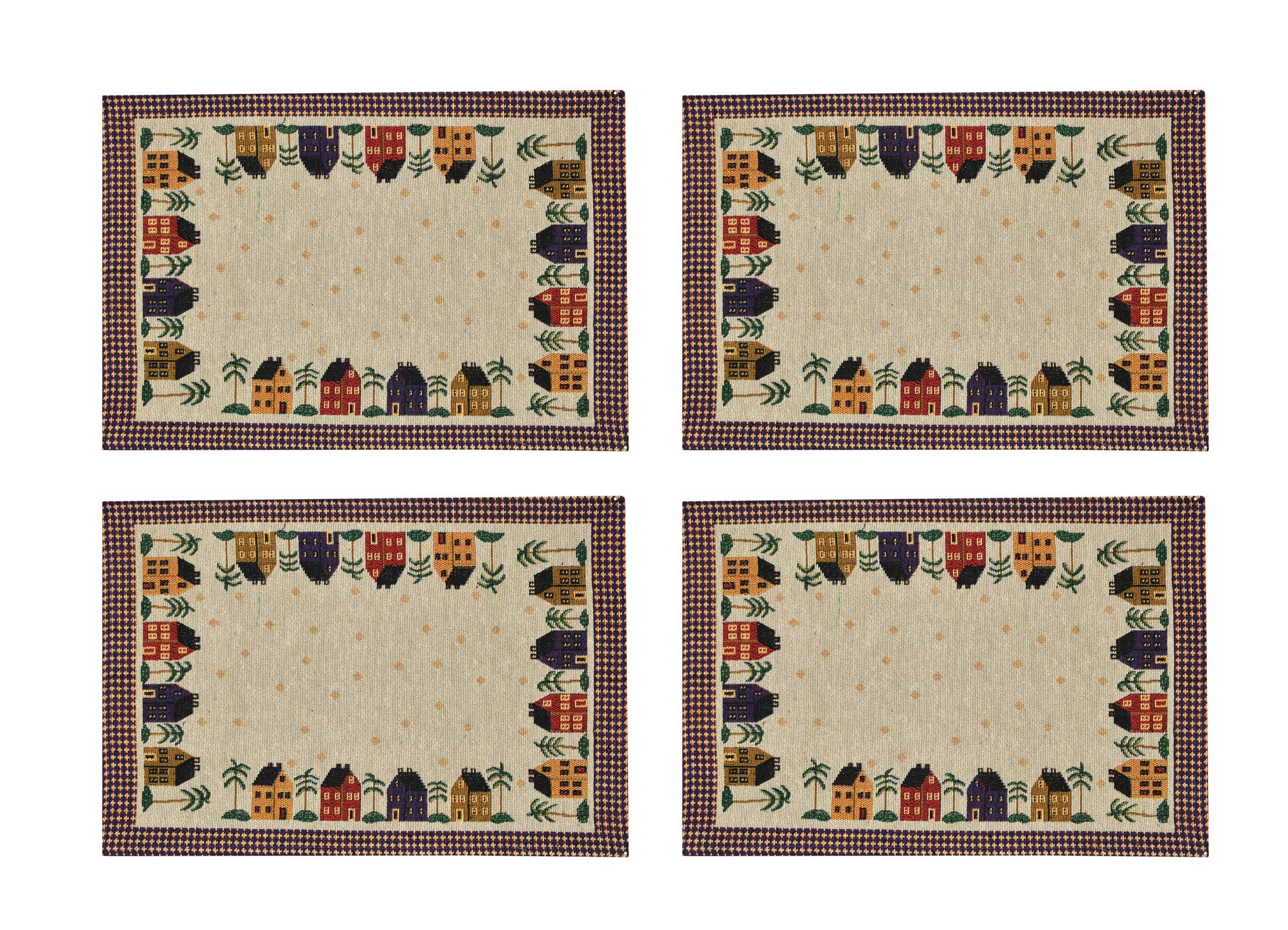 Galaxy Home Decor Dining Table 4 Table Mats ( Mat 13x18 inches ) Washable Cotton Linen Mat Jacquard Fabric, Multicolor (Hut Design, 4 Mats) Kafalo