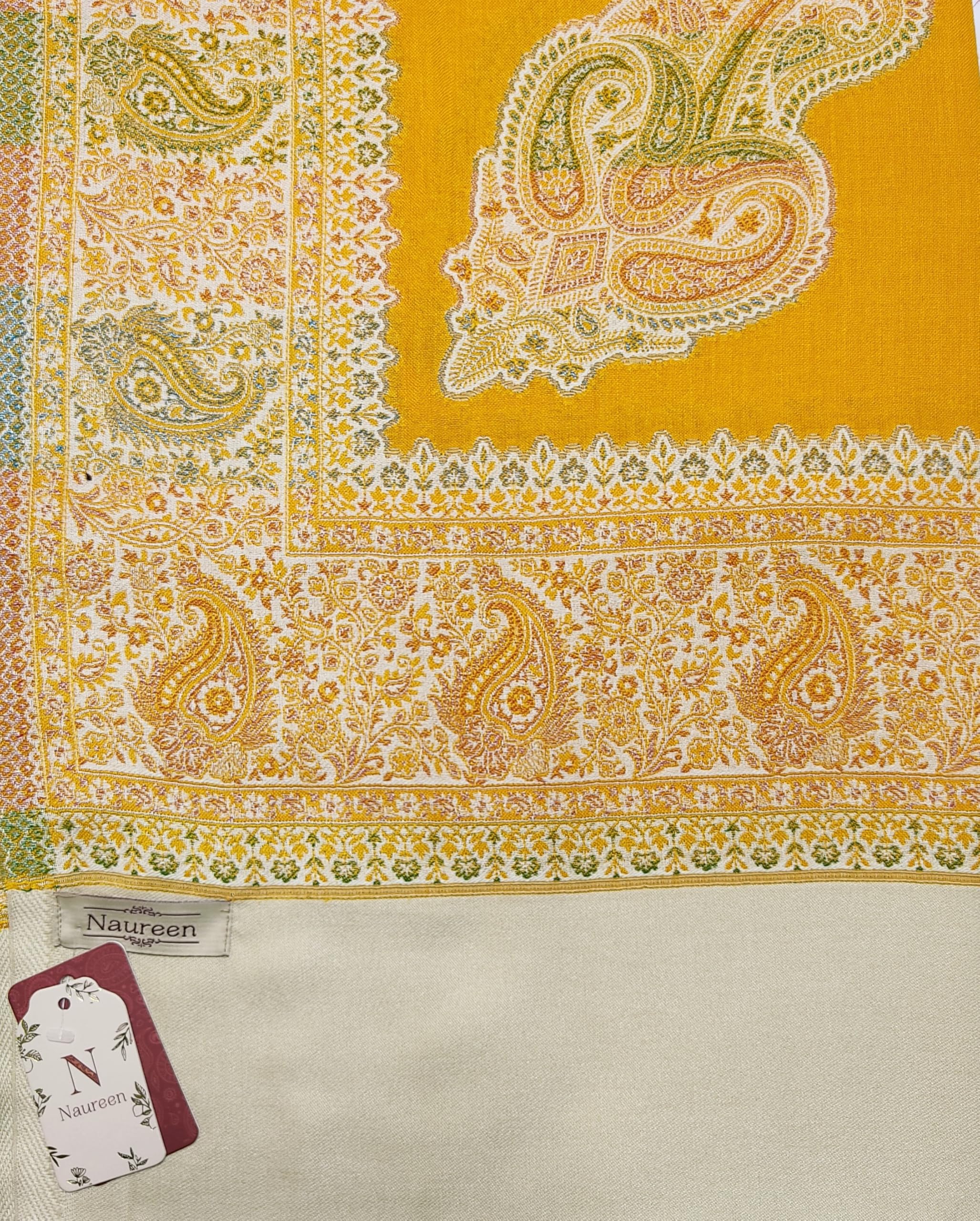 Naureen Women Faux Pashmina Kani Shawl with Contrast Palla, Warm and Soft, 40x80 inch (Mustard)