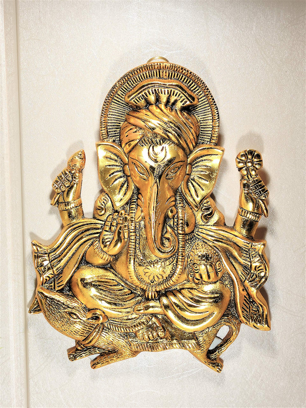 KridayKraft Metal Ganesha ji Statue,Ganpati Wall Hanging Sculpture Lord Ganesh Idol Lucky Feng Shui Wall Decor Your Home, Office,Religious Gift Article Decorative,Showpiece Figurines.