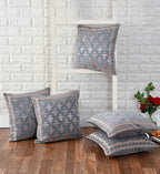 DECOMIZER Jacquard Geomteric Cushion Covers 16 Inch X 16 Inch Set Of 5 Ethnic Motifs 240 TC Cushion Covers,Design- Plus,Color- Grey