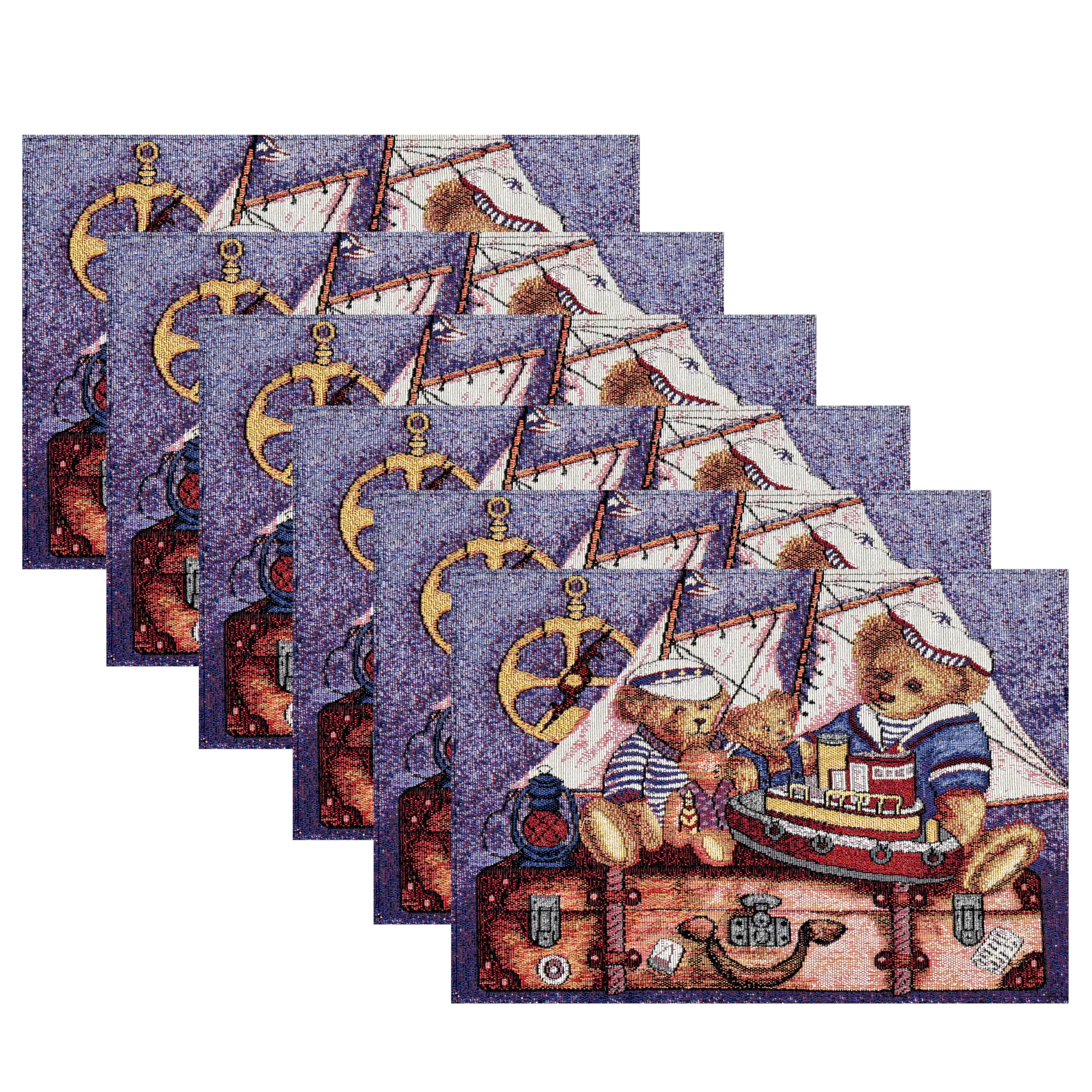 PRAKARTIK BY INDUARTS Bear Pirate Treasure Ship Design Eco-Friendly Cotton Dining Rectangular Table mats - Reusable, Machine Washable, Everyday Use Purple & Brown Placemats, Set of 6 (33x47 cm) Kafalo