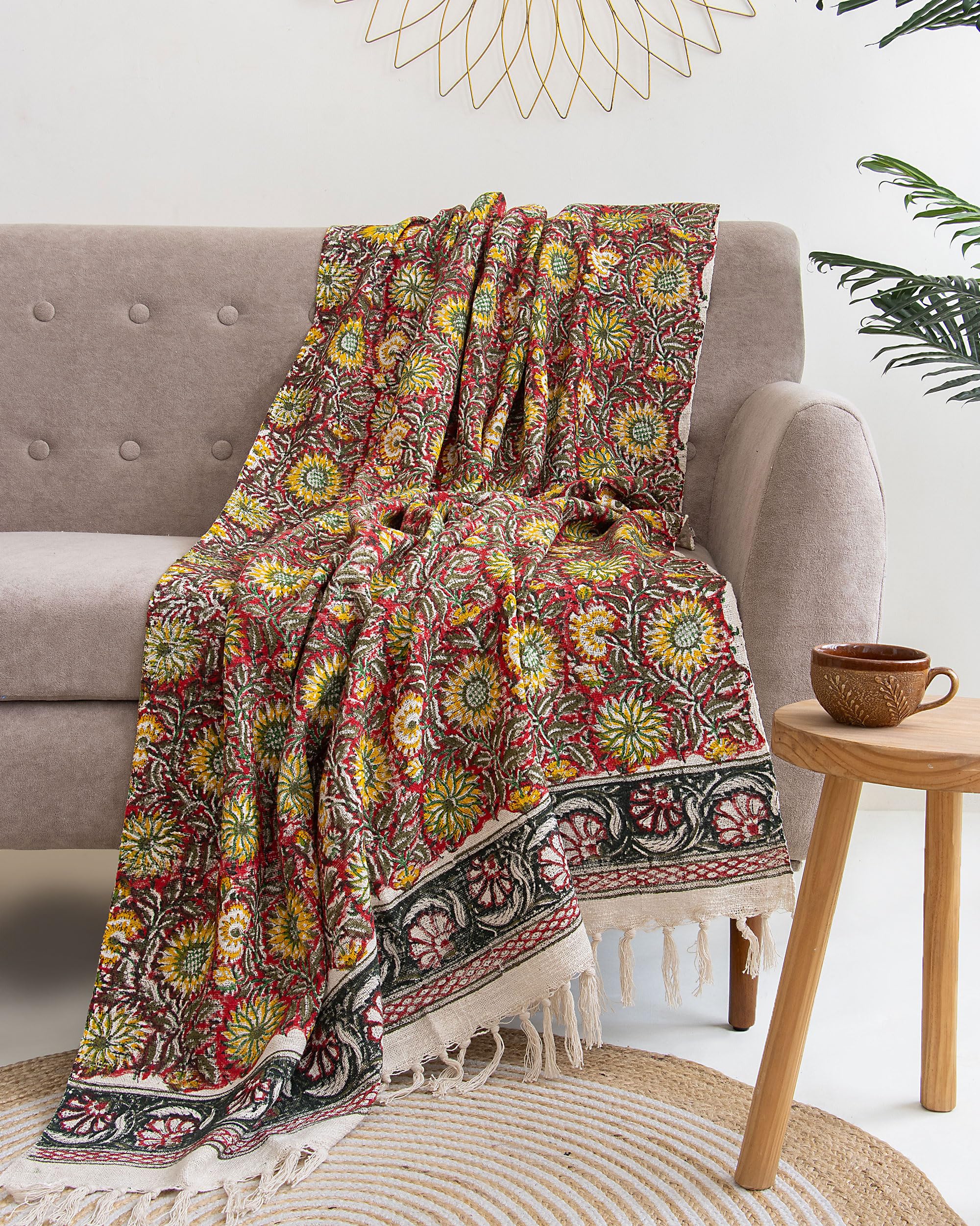 DMAASA Surajmukhi Flower Cotton Throw Blanket – Soft, Lightweight, Stylish Floral Pattern for Couch, Sofa, Bed – Perfect for Home Décor & Cozy Comfort 50X60 Inches (Multi-Color_04) Kafalo