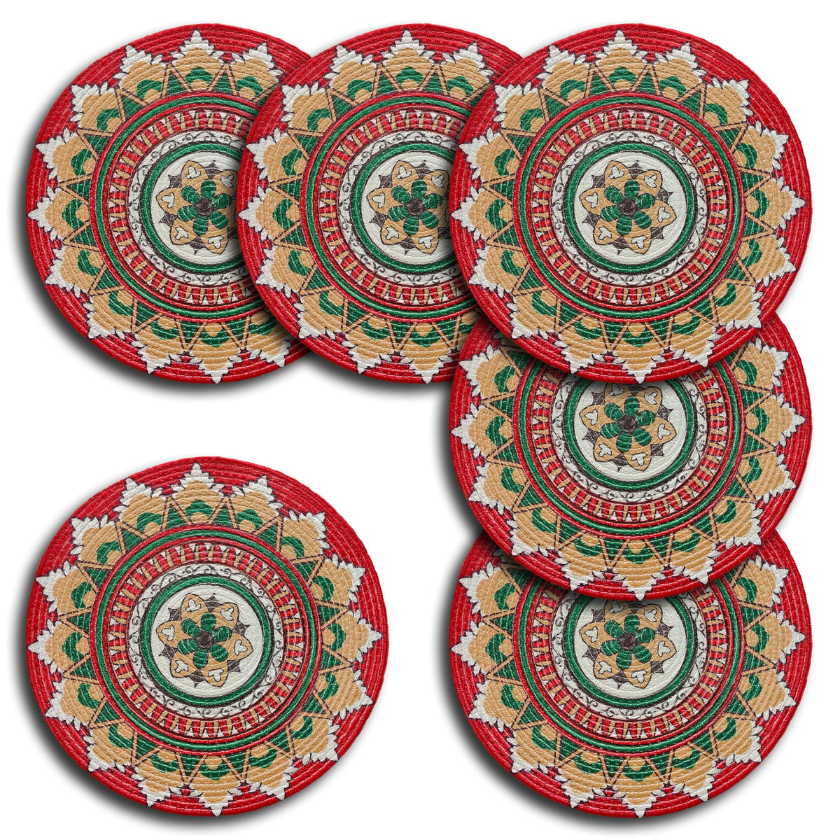 SLEEKBODE™ Placemat for Dining Table | Cotton Table Placemat Set of 6 Pieces | Bed Side Table Mat | Cotton Round Shape Placemat | Side Table Cover | Round Table Mat (Mandala) Kafalo