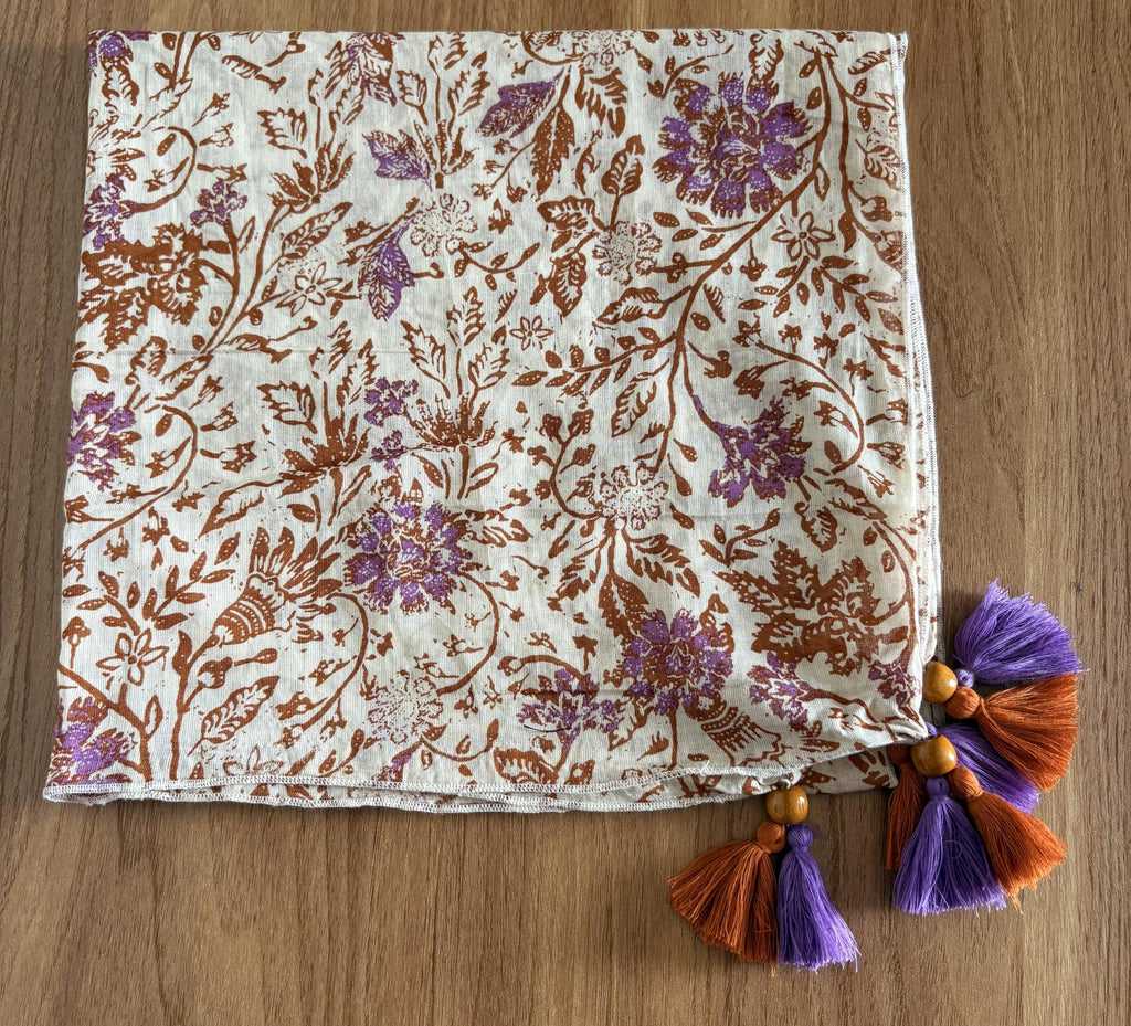 tweedle Pure Cotton Summer Scarf for Women,soft, Printed, Breathable Stole for Sun and Wind Protection - Vrem/Brown