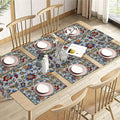 PRAKARTIK BY INDUARTS Rangoli Flower Tapestry Eco-Friendly Cotton Dining Table Mats with Runner – Reusable, Machine Washable, Everyday Use Multicolor Rectangular Placemats, Set of 6+180 cm Runner Kafalo