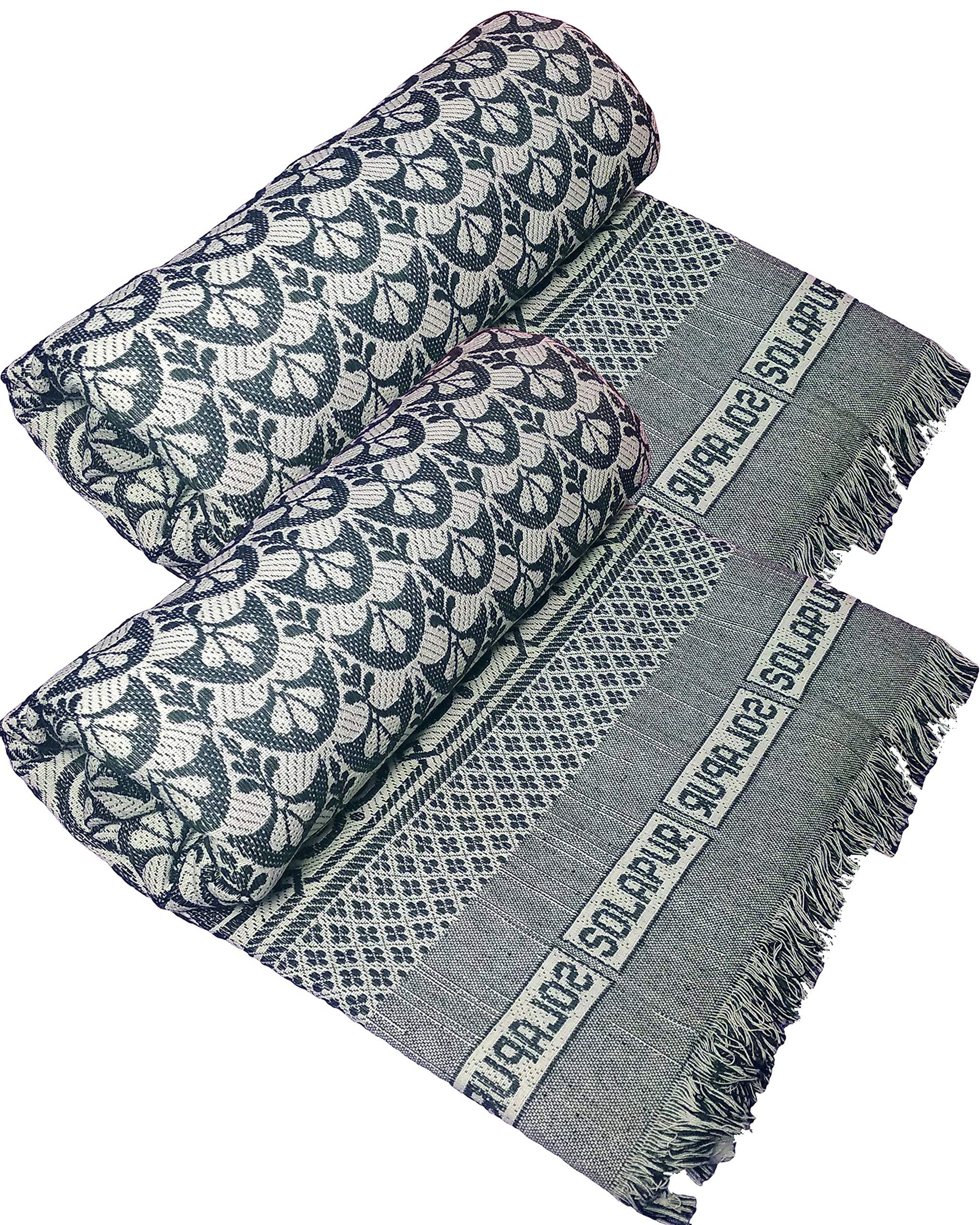Cotonine - Cotton Single Size, Solapur Chaddar Blanket, Bottle Green Color, Pack of 2, Skin Friendly