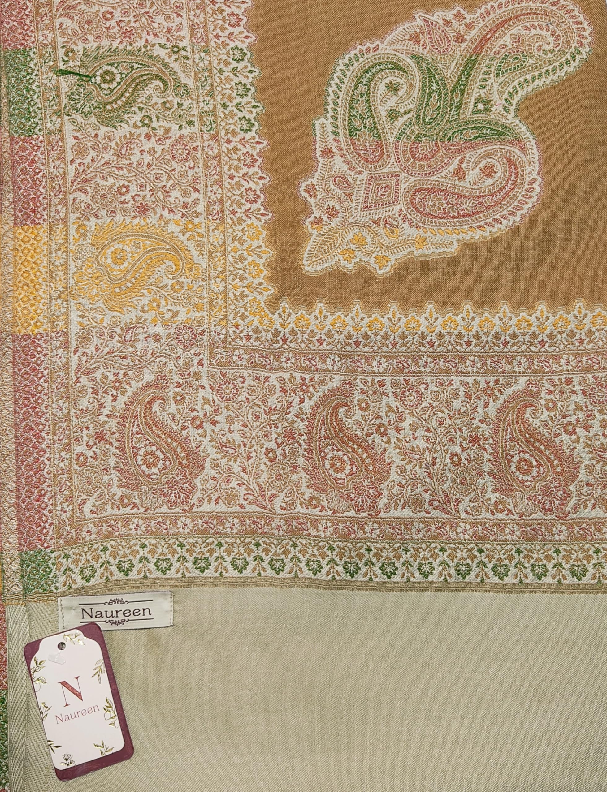 Naureen Women Faux Pashmina Kani Shawl with Contrast Palla, Warm and Soft, 40x80 inch (Beige)