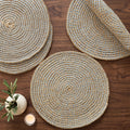 R home Blue Coastal Coil Round Cotton Placemats Set of 4, 15 Inch (38 cm), Handmade Washable Heat Resistant Dining Table Mats for Dining Table, Kitchen, Coffee Table, Side Table & Console Kafalo