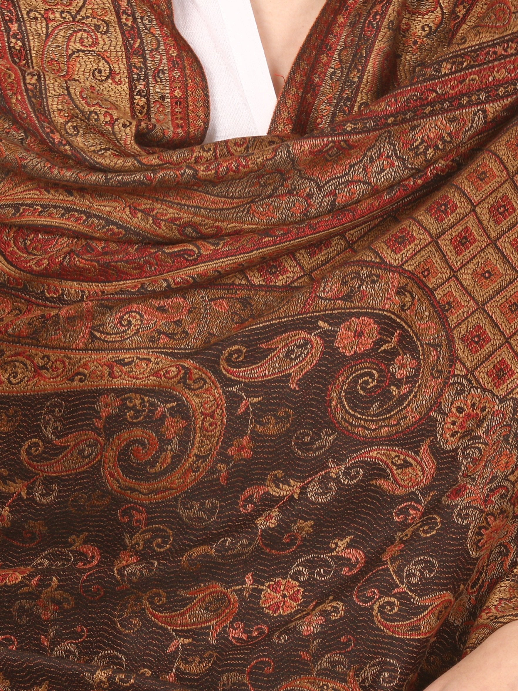 Pashtush Womens Jamawar Shawl Parent (Black)