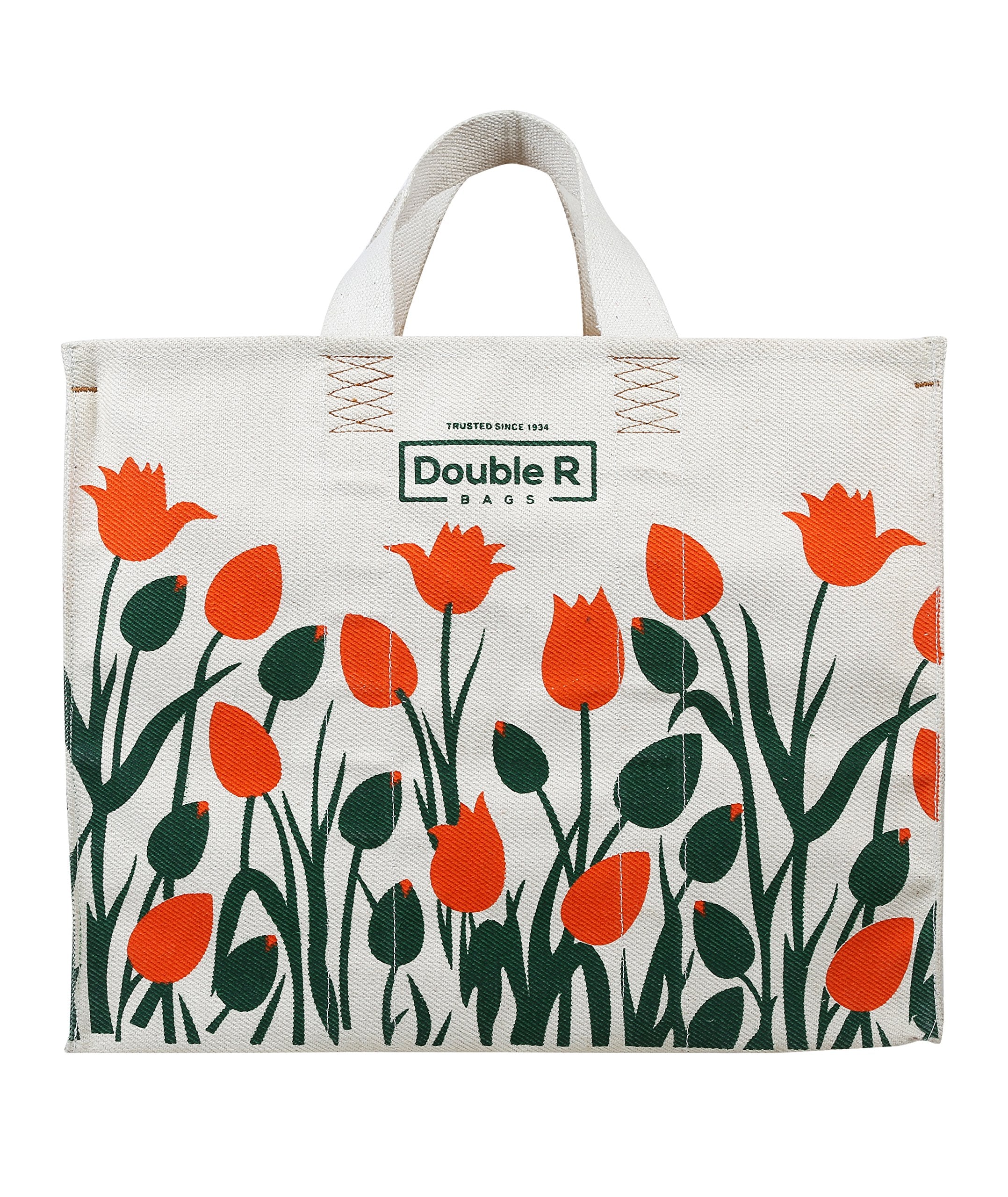 DOUBLE R BAGS Eco Cotton Canvas Shopping Bag | Reusable Grocery & Vegetable Carry Bag with Reinforced Handles | Milk, Fruits & Kitchen Essential (Multicolor, 41.8x21.5x38 cm, 1 Compartment)