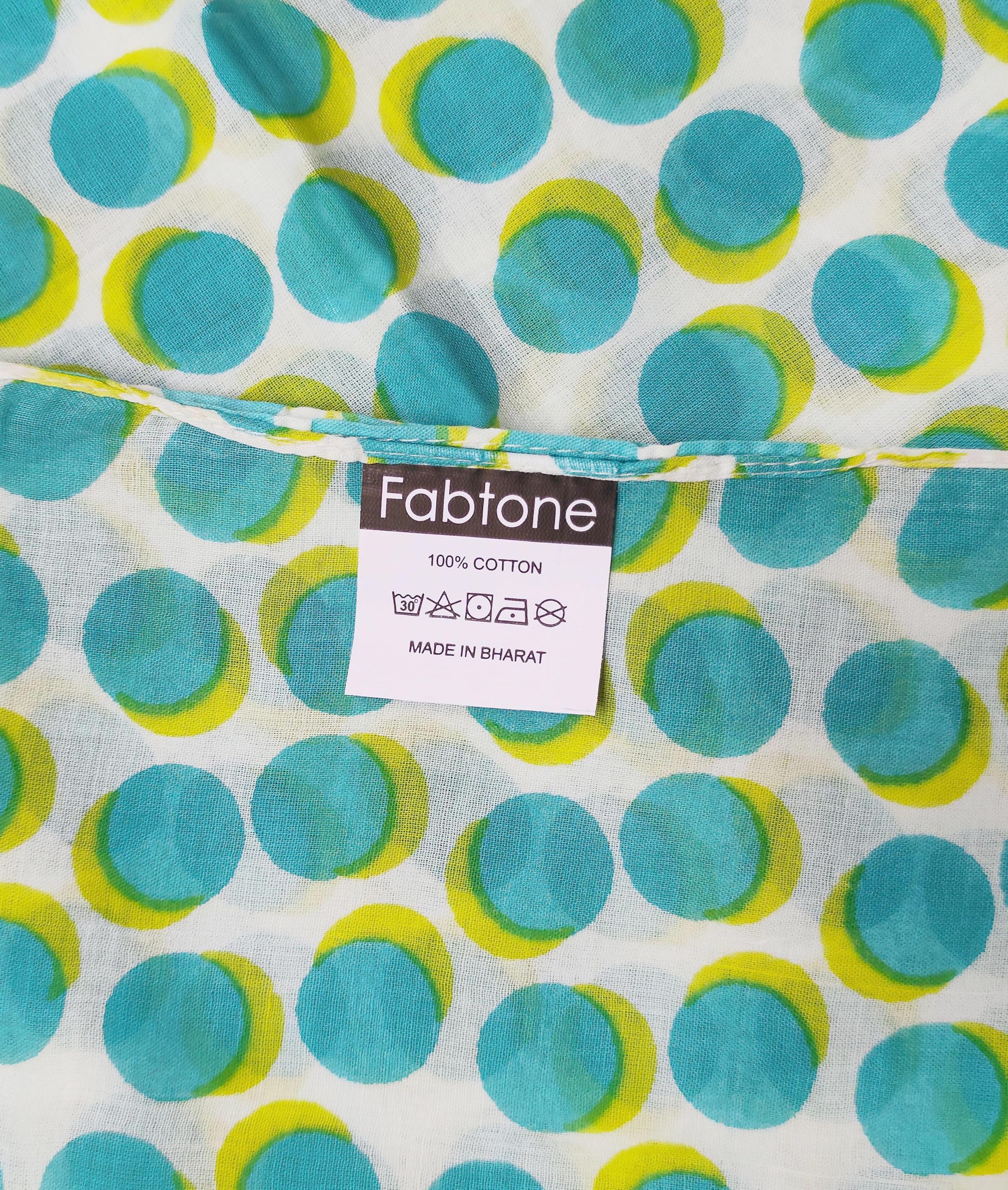 Fabtone Women’s 100% Soft Cotton Scarf/Stole White Turquoise Polka Dot Pattern – Lightweight, Accessory for Neck Covering – 100 x 180 cm