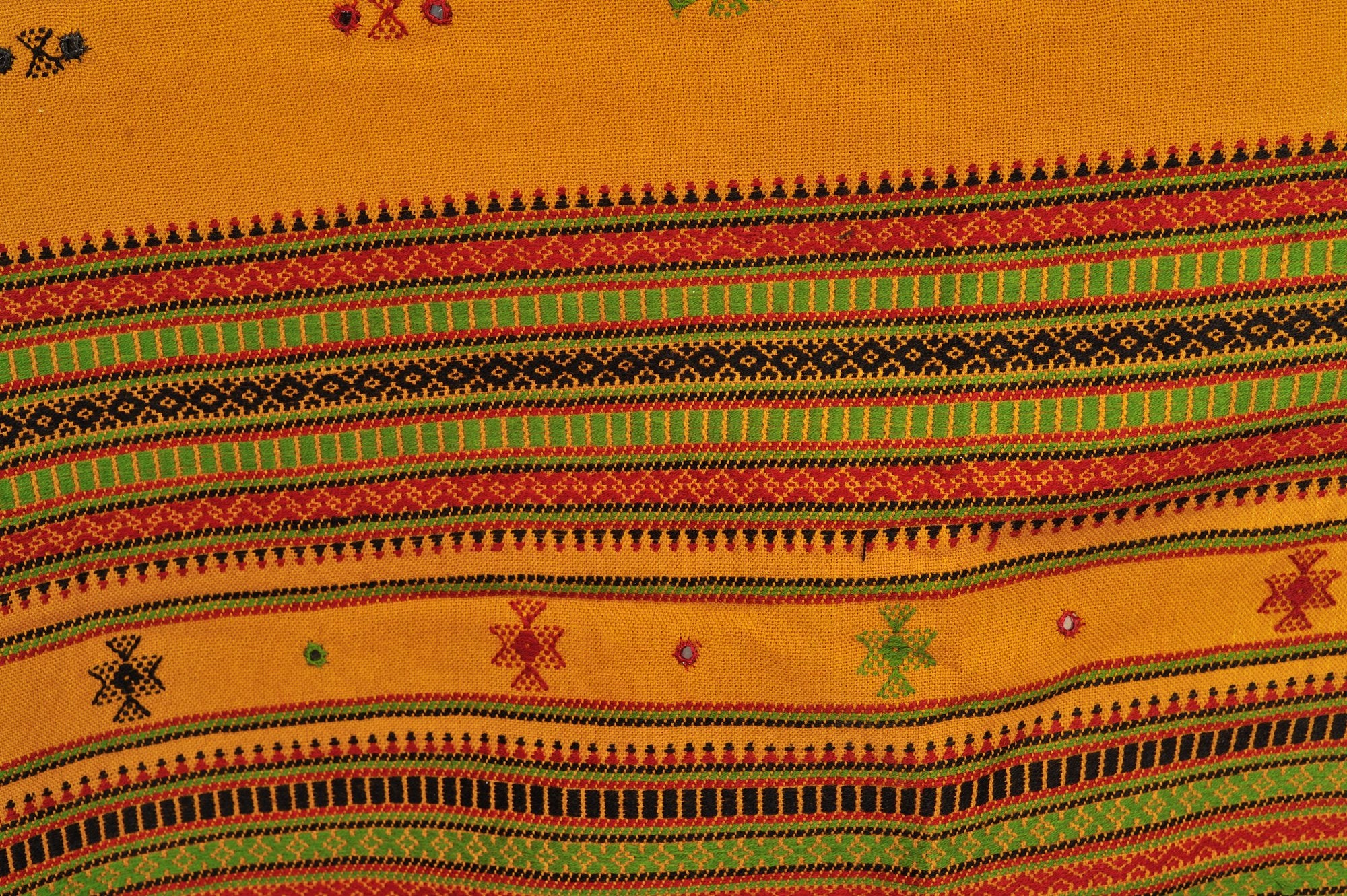 Exotic India Shawl from Kutch with Embroidered Bootis and Mirrors - Color Spruce YellowColor Free Size