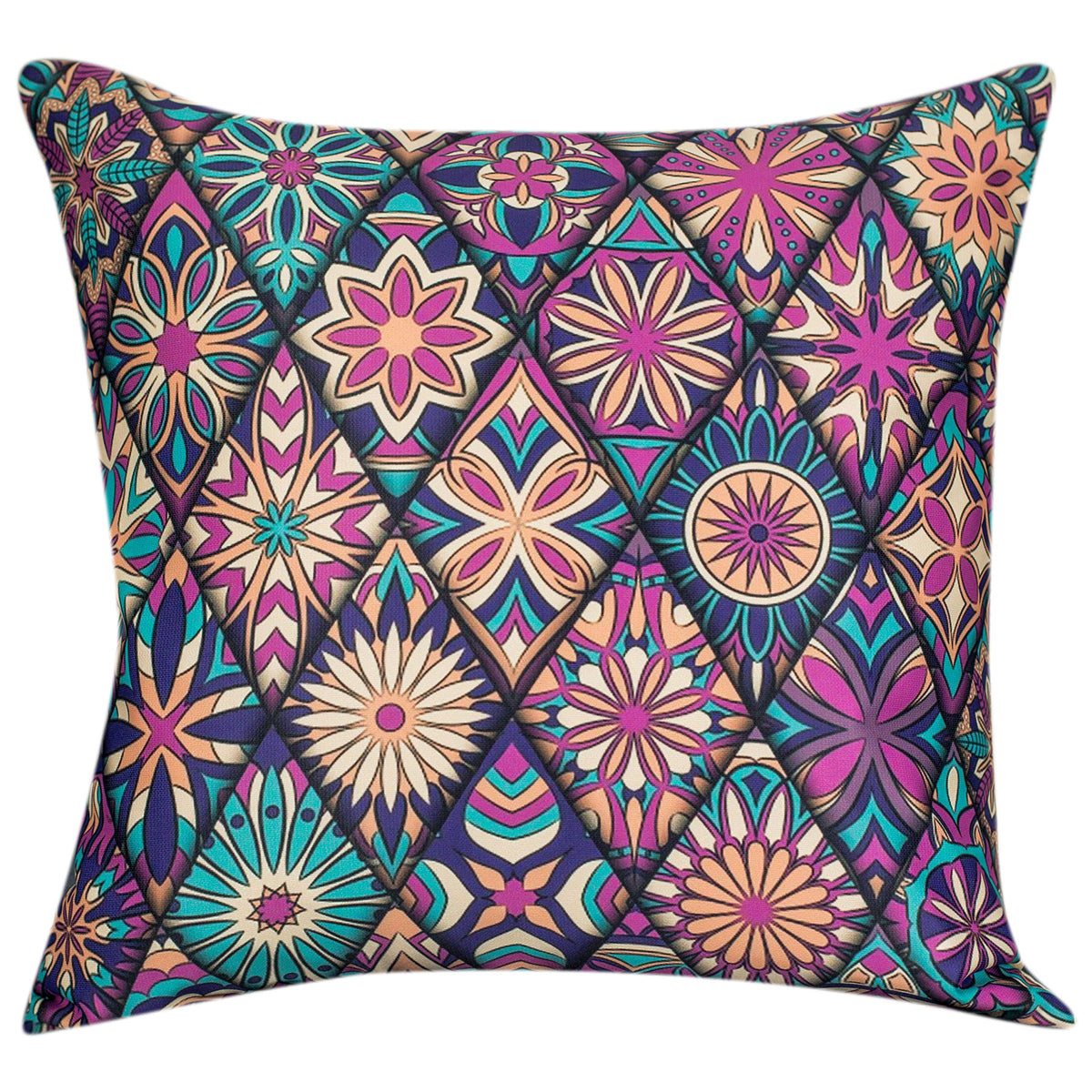 Vendola Decorative Satin Sofa Cushion Covers Set of 5, 24 Inch x 24 Inch, Sofa Pillow Cover, Multicolor, Geometrical Turkish Design, Zipper Closure (Turkey, 24X24 Inches)